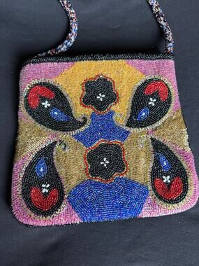 Vintage Paisley Micro Beaded Shoulder Bag Colorful Boho Purse